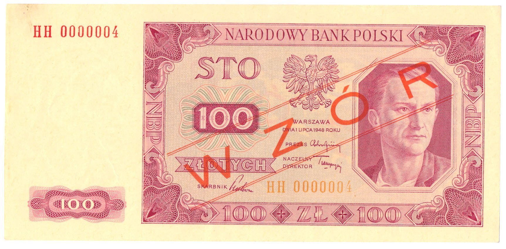 Banknot. WZÓR 100 złotych 1948 seria HH